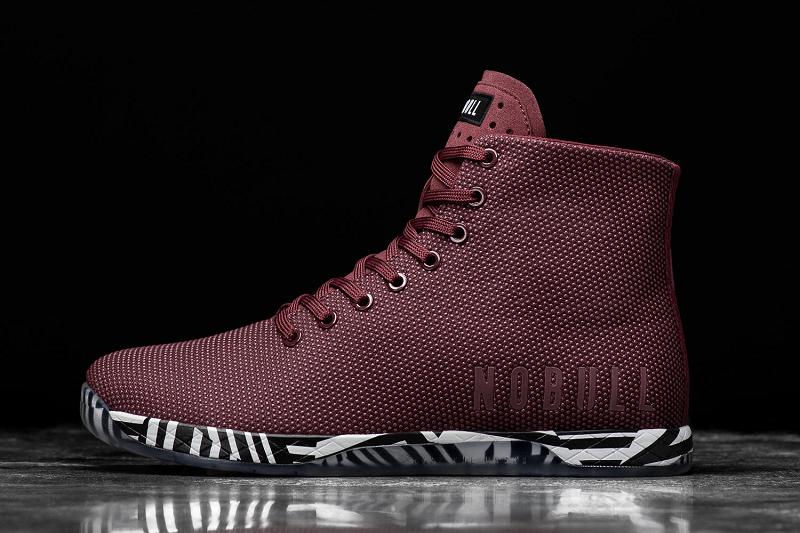 Women\'s Nobull High-Top Cabernet Zebra Trainers Dark / Red | SG Q3012M